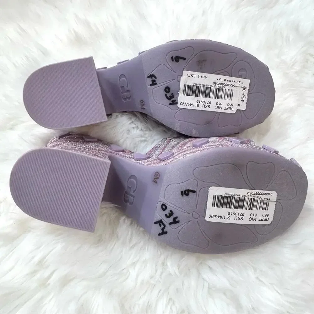 GB Heart-String Sparkle Swirl Heart Studded Platform Slide Sandals Sz 6